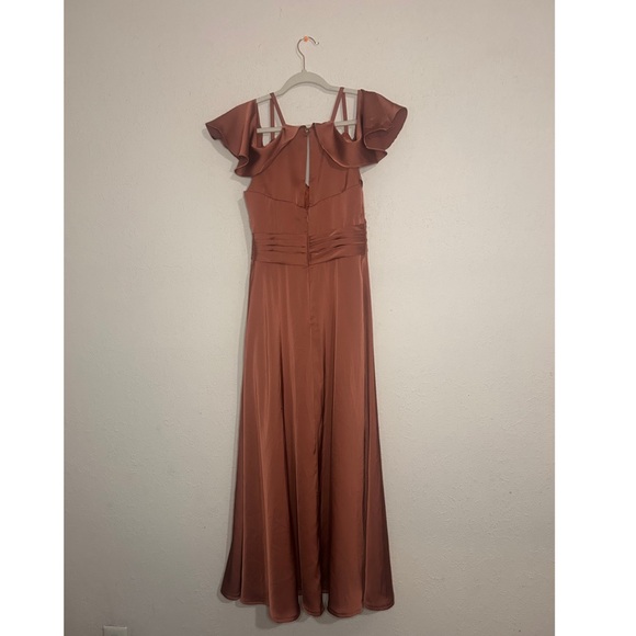Azazie Dakota Satin Dress Copper Off The Shoulder Size 4 - Picture 4 of 8